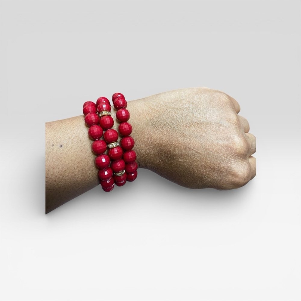 Elegant Red Stretch Beaded Bracelet Set